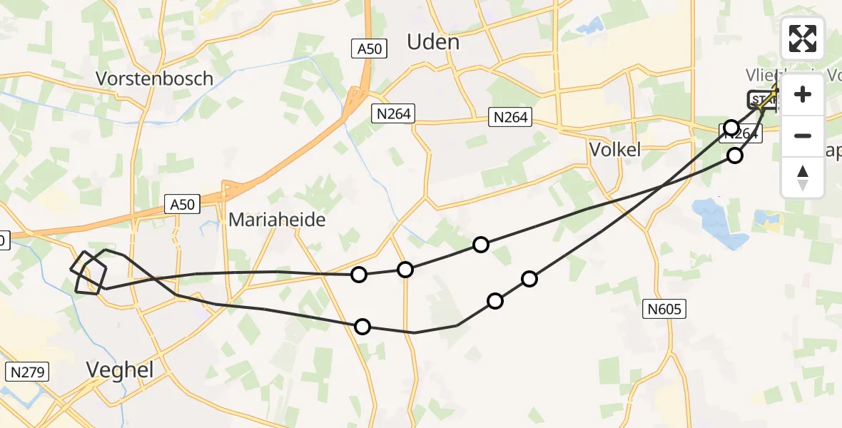 Routekaart van de vlucht: Lifeliner 3 naar Vliegbasis Volkel, Rechtestraat