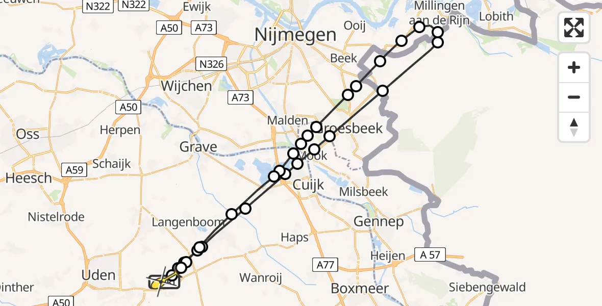 Routekaart van de vlucht: Lifeliner 3 naar Vliegbasis Volkel, Zeelandsedijk