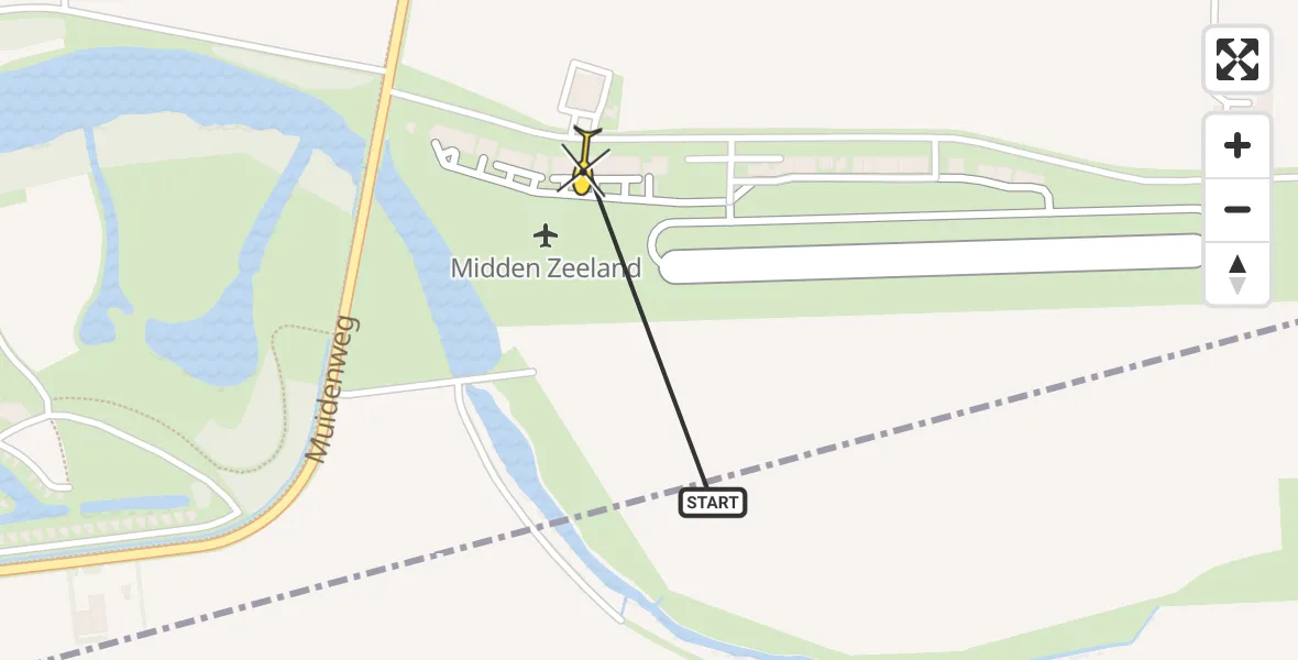 Routekaart van de vlucht: Kustwachthelikopter naar Vliegveld Midden-Zeeland, Calandweg