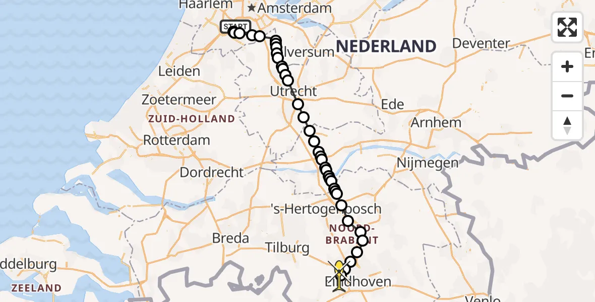 Routekaart van de vlucht: Politiehelikopter naar Eindhoven Airport, E.L.T.A. straat