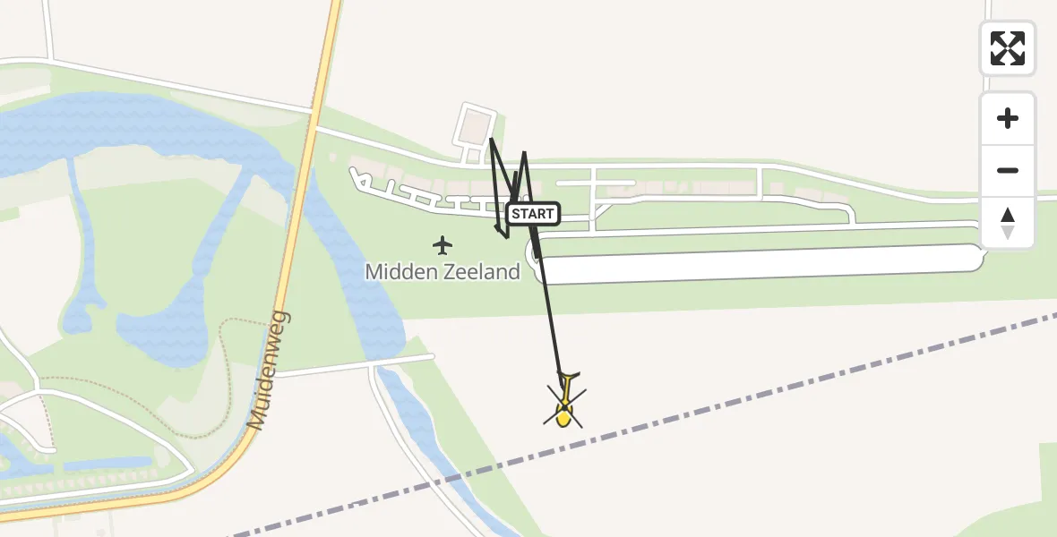 Routekaart van de vlucht: Kustwachthelikopter naar Vliegveld Midden-Zeeland, Calandweg