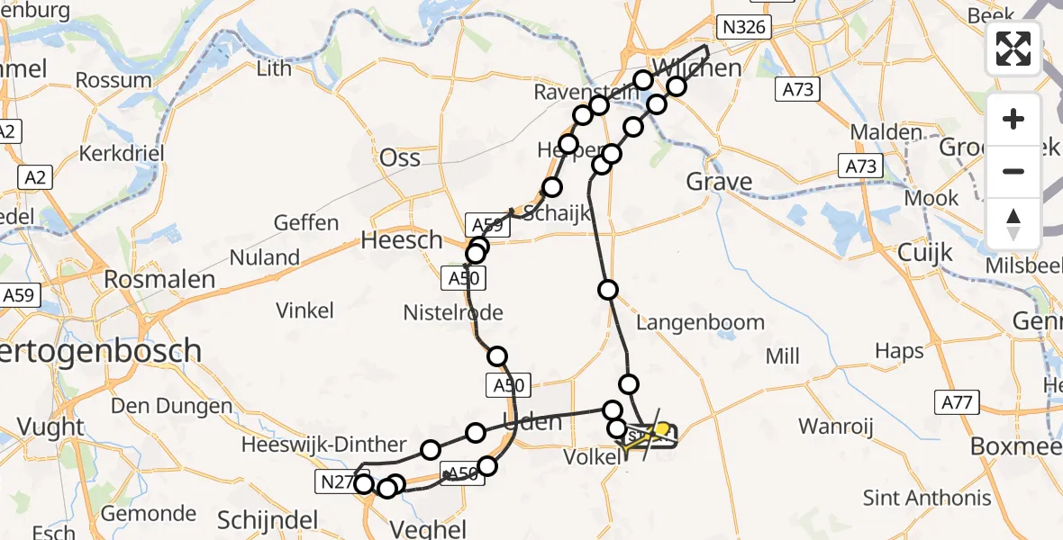 Routekaart van de vlucht: Politiehelikopter naar Vliegbasis Volkel, Zeelandsedijk