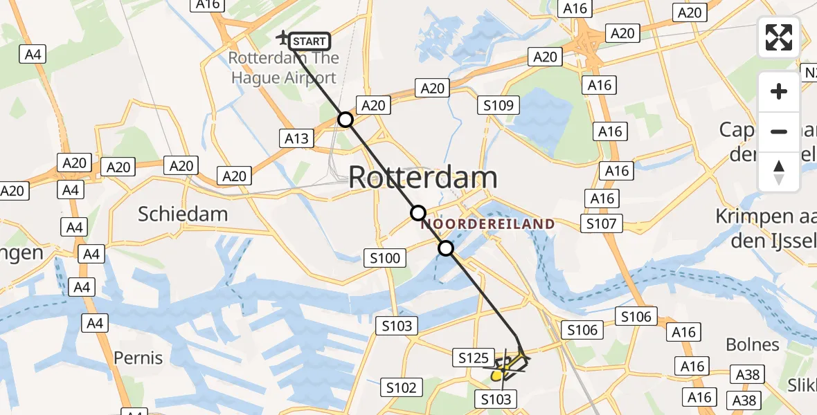 Routekaart van de vlucht: Lifeliner 2 naar Rotterdam, Van der Duijn van Maasdamweg