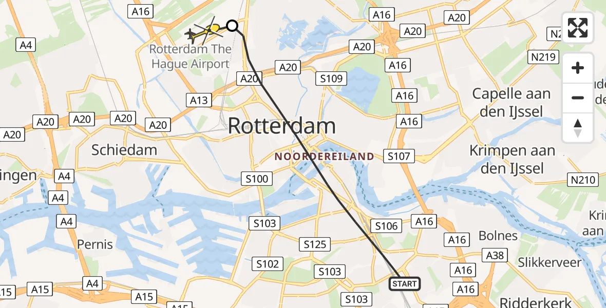 Routekaart van de vlucht: Lifeliner 2 naar Rotterdam The Hague Airport, Olympiaweg
