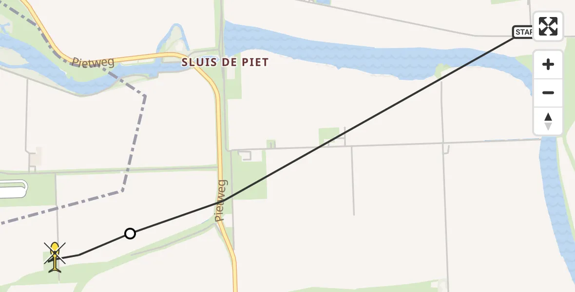 Routekaart van de vlucht: Kustwachthelikopter naar Vliegveld Midden-Zeeland, Noord Kraaijertsedijk