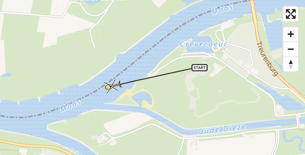 Routekaart van de vlucht: Politiehelikopter naar 's-Hertogenbosch, Crevecoeur