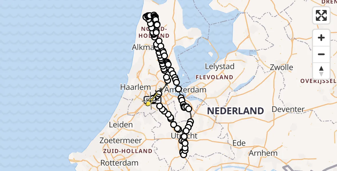 Routekaart van de vlucht: Politieheli naar Schiphol, Amsterdam-Bataviaweg