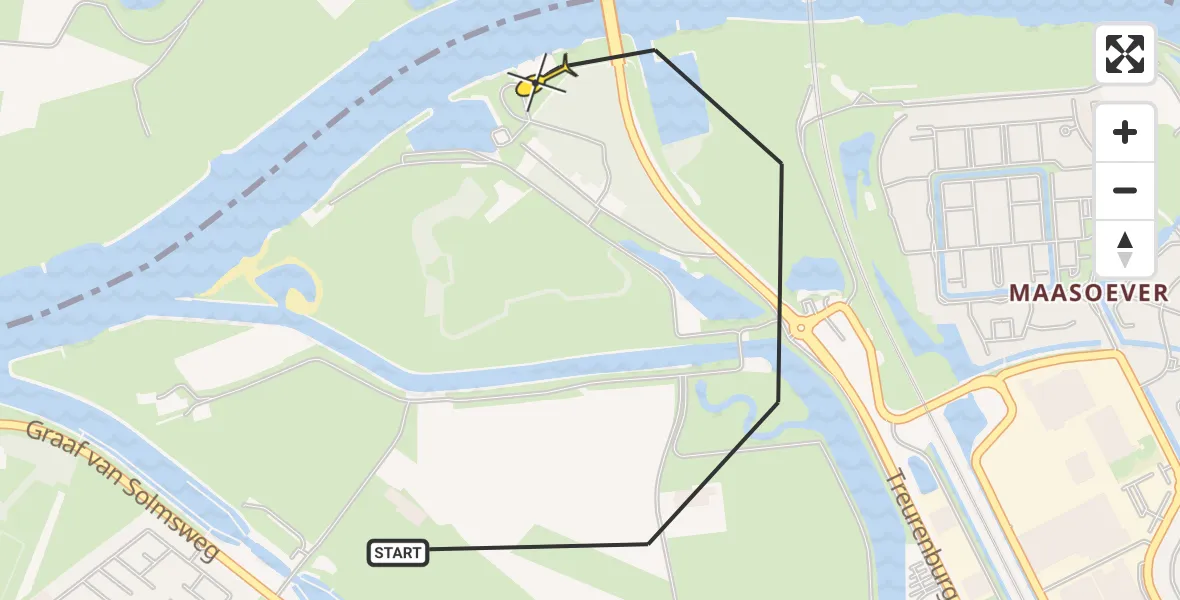Routekaart van de vlucht: Politiehelikopter naar 's-Hertogenbosch, Crevecoeur