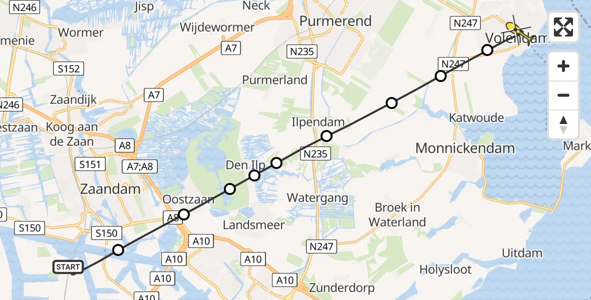 Routekaart van de vlucht: Lifeliner 1 naar Volendam, Westhavenweg