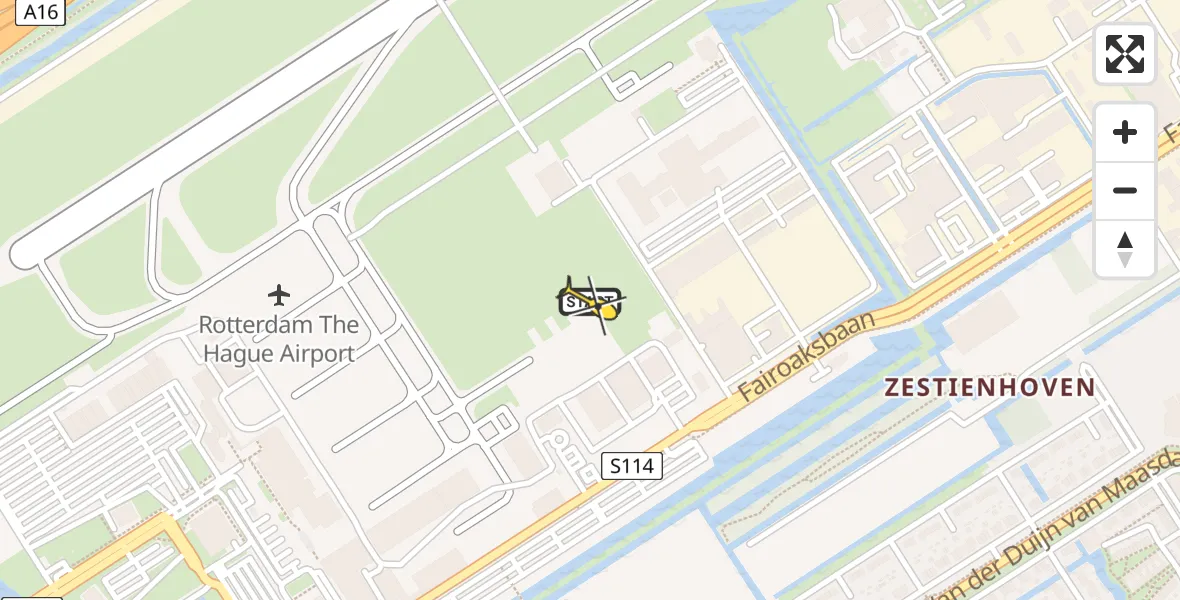 Routekaart van de vlucht: Politiehelikopter naar Rotterdam The Hague Airport, Brandenburgbaan