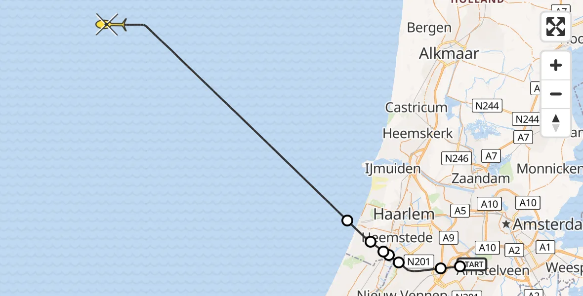 Vluchtroute Politiehelikopter van Schiphol naar 
