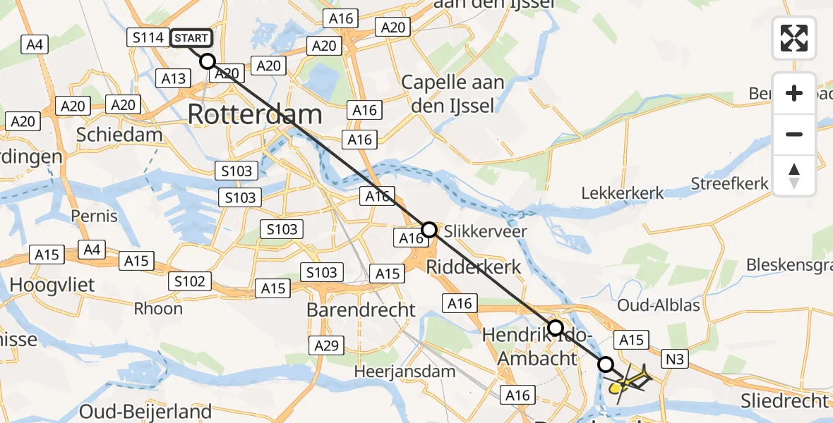 Routekaart van de vlucht: Lifeliner 2 naar Papendrecht, Van der Duijn van Maasdamweg