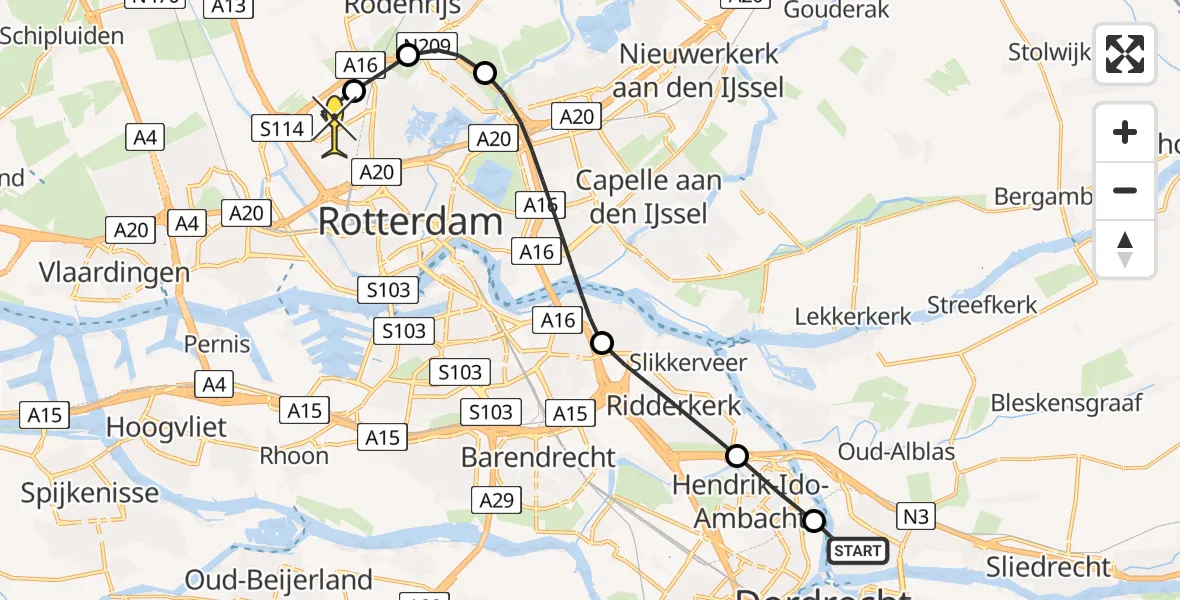 Routekaart van de vlucht: Lifeliner 2 naar Rotterdam The Hague Airport, Noordhoek
