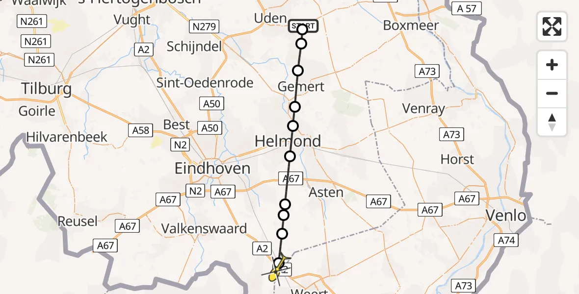 Routekaart van de vlucht: Lifeliner 3 naar Budel, Oosterheidestraat