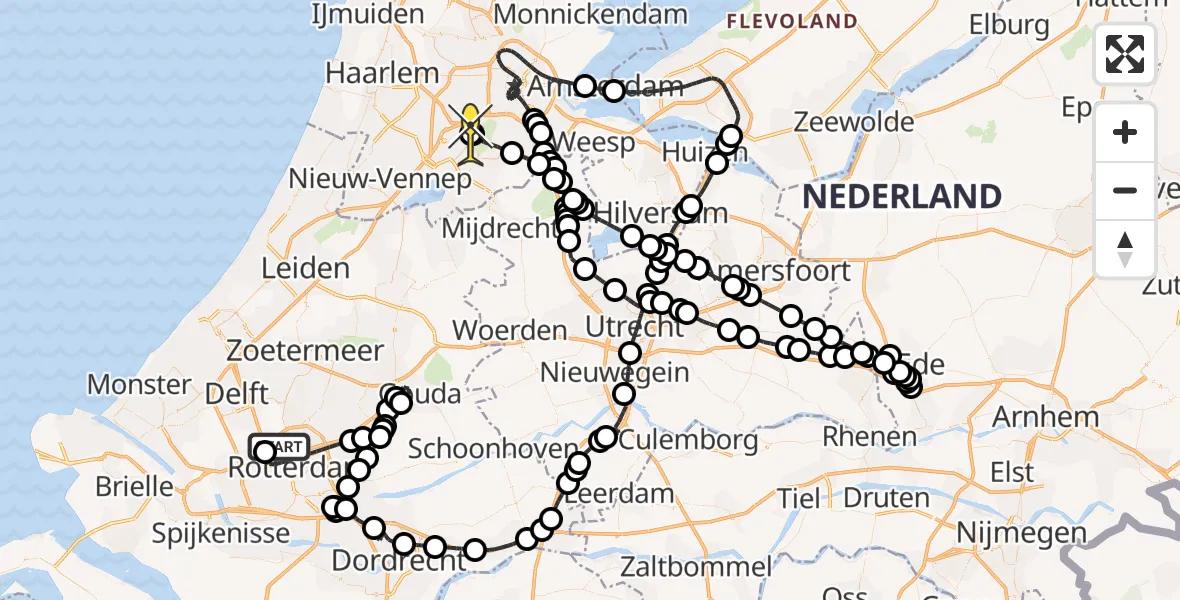 Routekaart van de vlucht: Politiehelikopter naar Schiphol, Loevesteinse Randweg