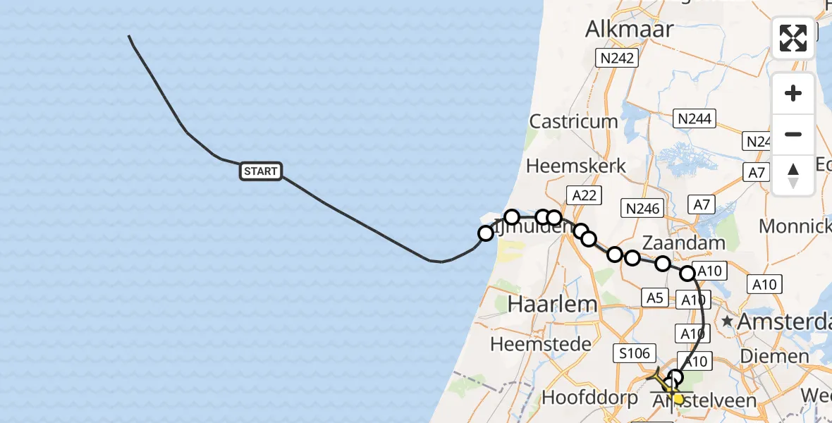 Vluchtroute Politiehelikopter van  naar Schiphol