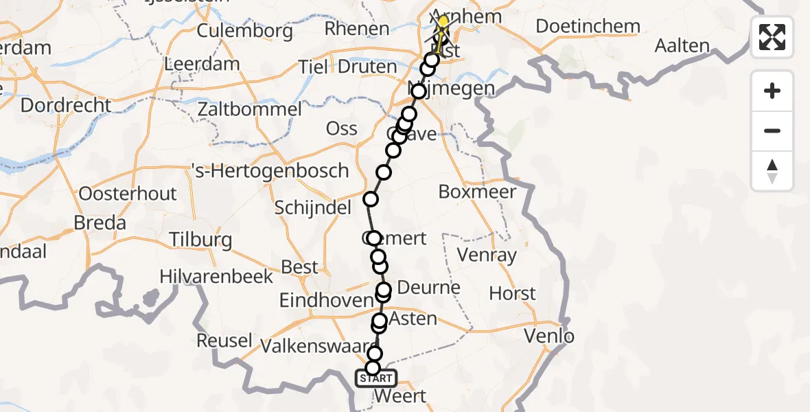 Routekaart van de vlucht: Lifeliner 3 naar Arnhem, Rijksweg
