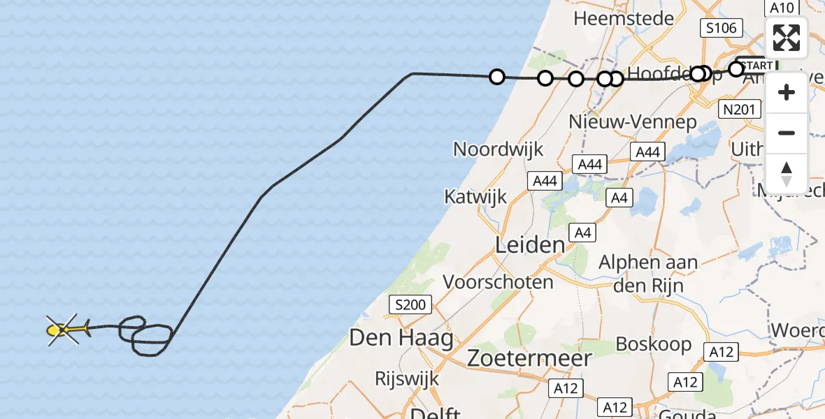 Vluchtroute Politiehelikopter van Schiphol naar 