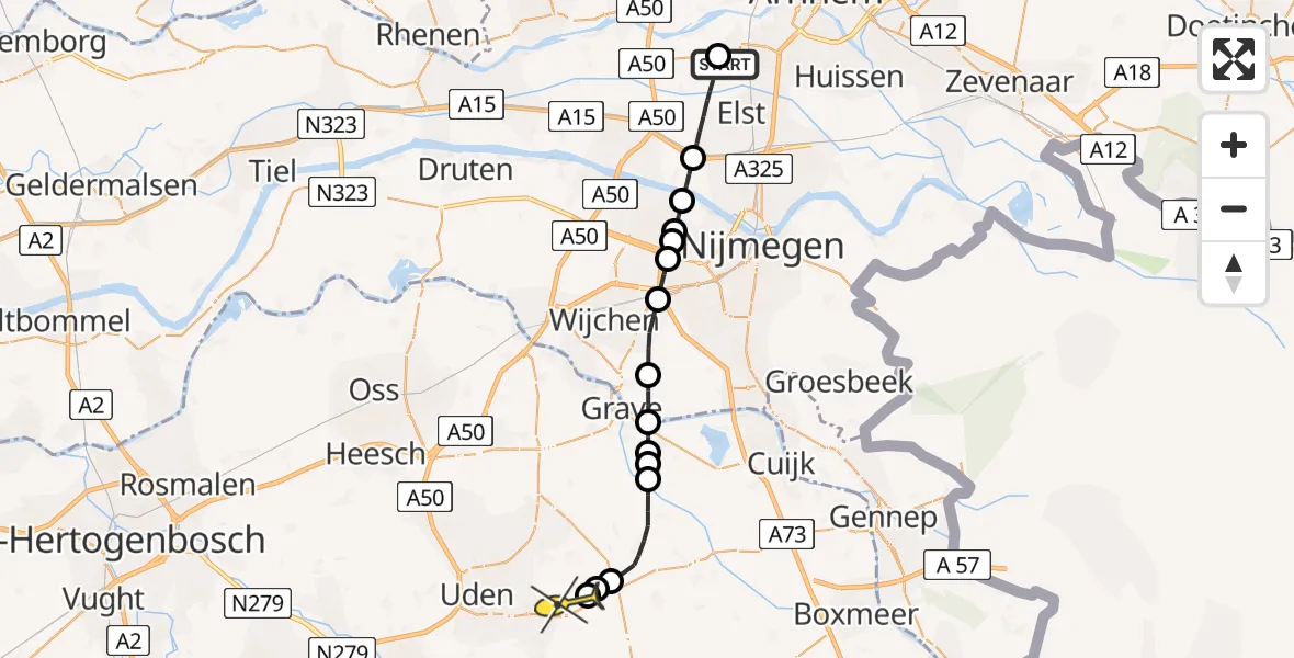 Routekaart van de vlucht: Lifeliner 3 naar Vliegbasis Volkel, Cora Baltussenallee
