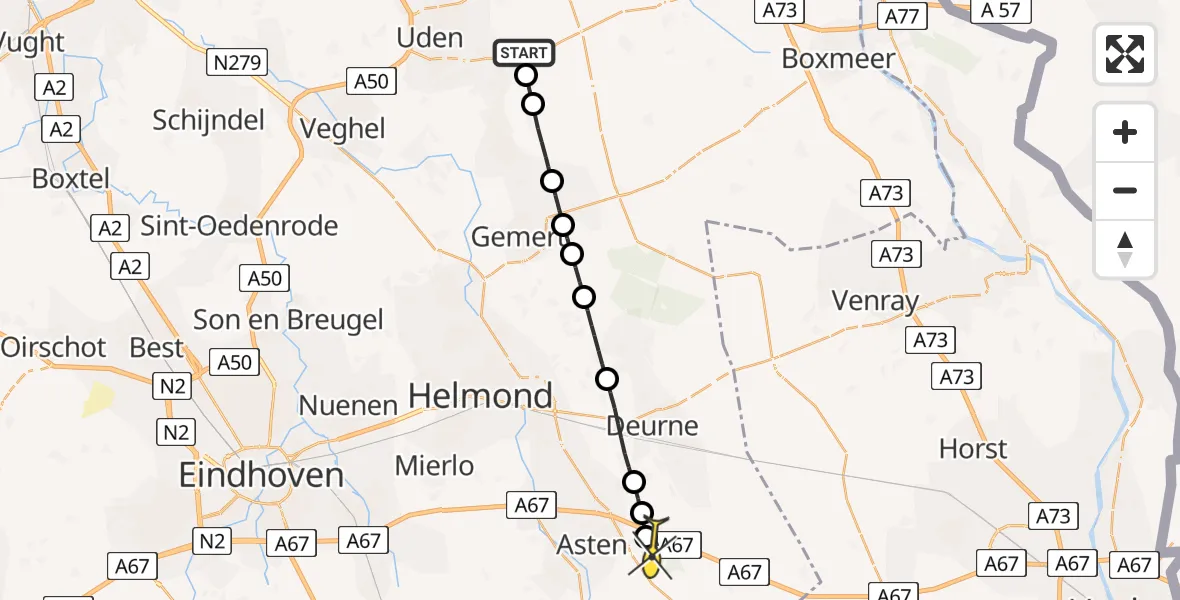 Routekaart van de vlucht: Lifeliner 3 naar Asten, Vogelstraat