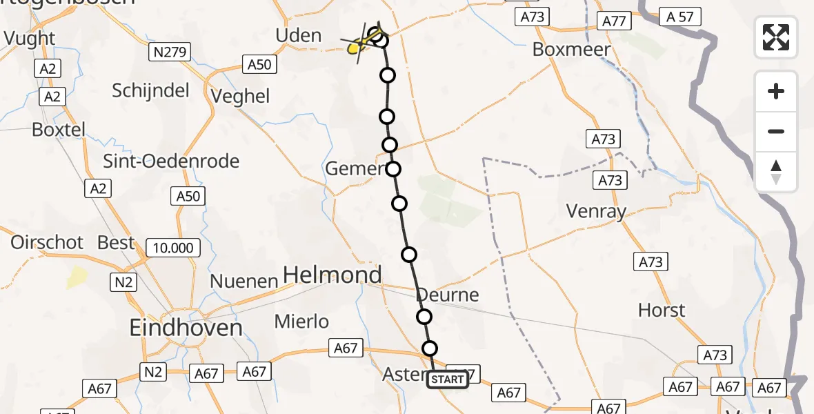 Routekaart van de vlucht: Lifeliner 3 naar Vliegbasis Volkel, Brand