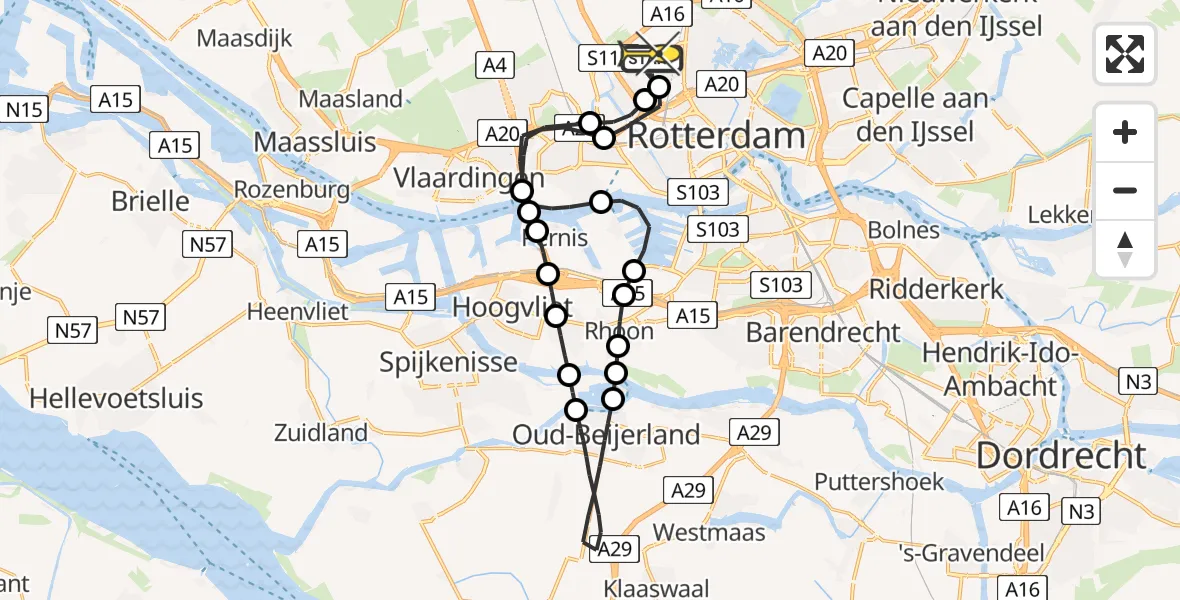 Routekaart van de vlucht: Lifeliner 2 naar Rotterdam The Hague Airport, Molenpad