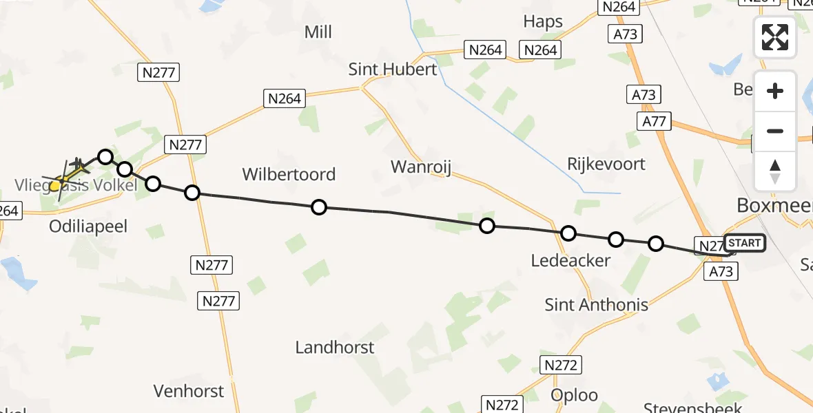 Routekaart van de vlucht: Lifeliner 3 naar Vliegbasis Volkel, Sint Anthonisweg