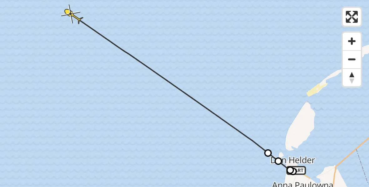 Routekaart van de vlucht: Kustwachthelikopter naar Middenvliet