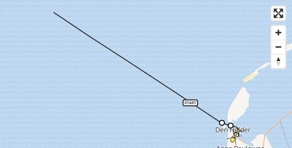 Routekaart van de vlucht: Kustwachthelikopter naar Vliegveld De Kooy, Rijksweg