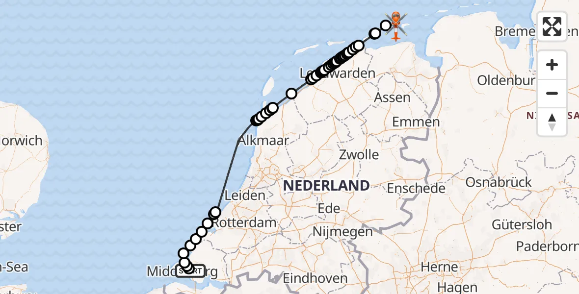 Vluchtroute Kustwachthelikopter Vliegveld Midden-Zeeland - , 28 november 2025, 09:18