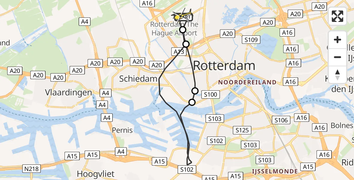 Routekaart van de vlucht: Lifeliner 2 naar Rotterdam The Hague Airport, Pilotenpad