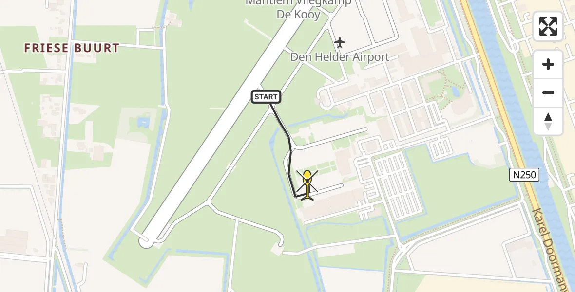 Routekaart van de vlucht: Kustwachthelikopter naar Vliegveld De Kooy, Luchthavenweg