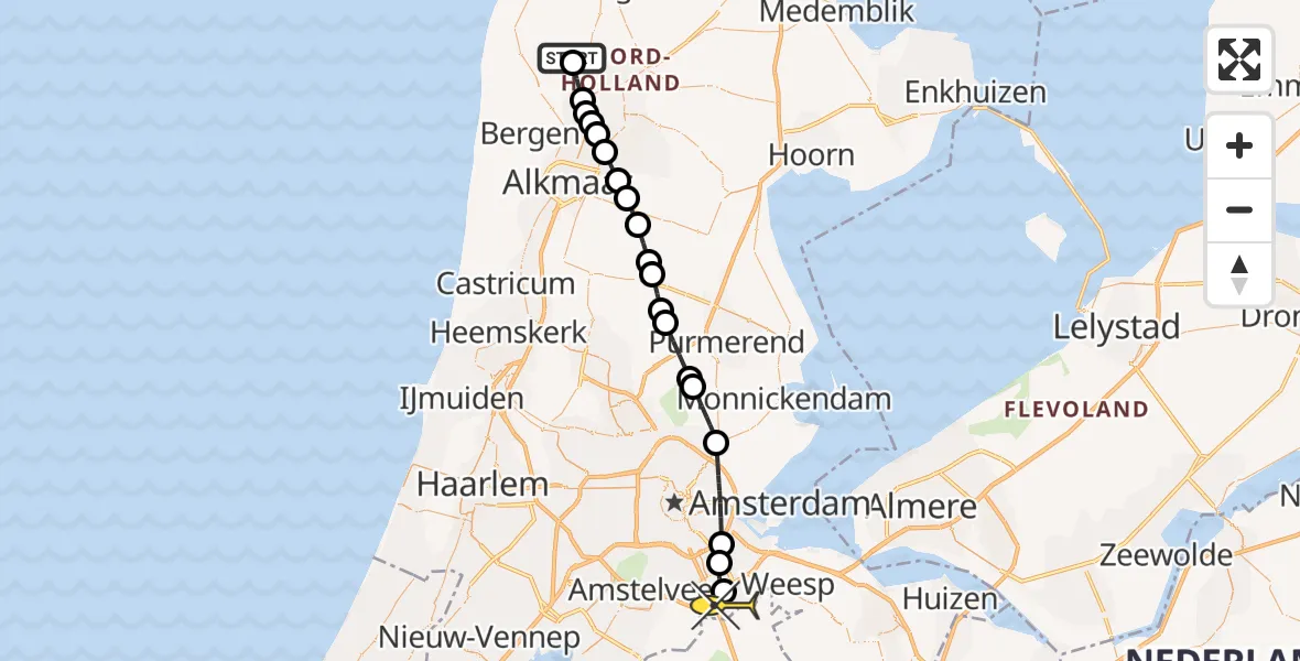 Routekaart van de vlucht: Lifeliner 1 naar Academisch Medisch Centrum (AMC), Warmenhuizerweg