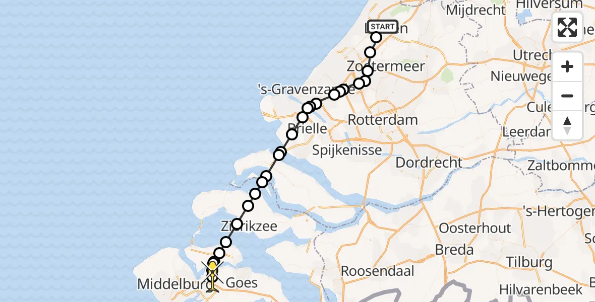 Routekaart van de vlucht: Kustwachthelikopter naar 's-Heer Arendskerke, Albinusdreef