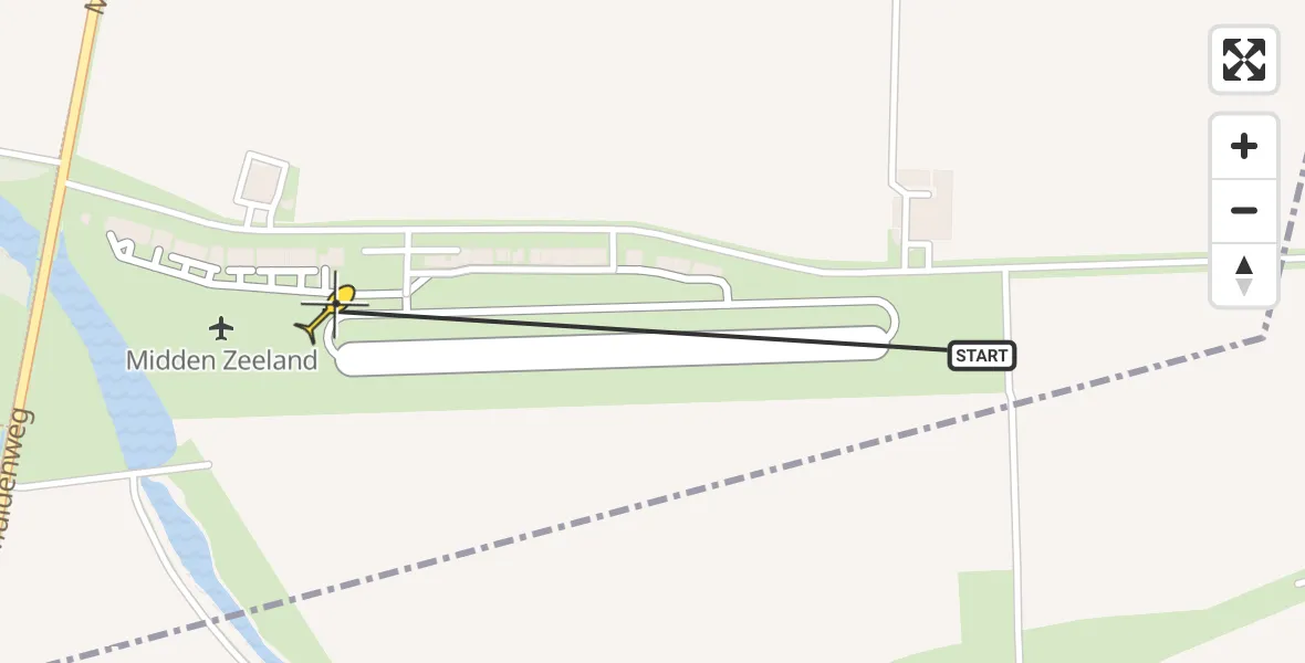 Routekaart van de vlucht: Kustwachthelikopter naar Vliegveld Midden-Zeeland, Calandweg
