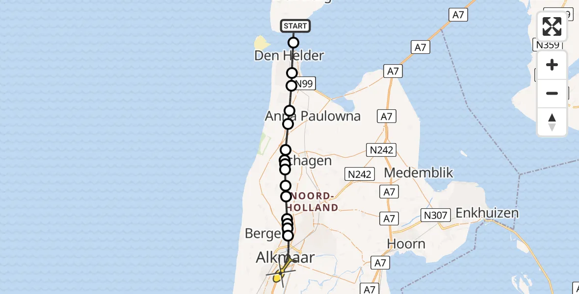 Routekaart van de vlucht: Ambulancehelikopter naar Alkmaar, Mokweg