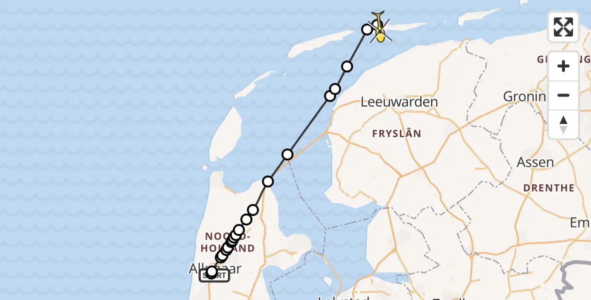 Routekaart van de vlucht: Ambulanceheli naar Ameland Airport Ballum, Laarzenpad