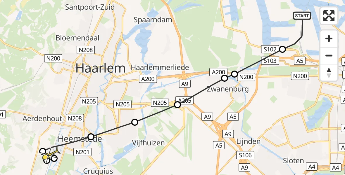 Routekaart van de vlucht: Lifeliner 1 naar Heemstede, Maltaweg