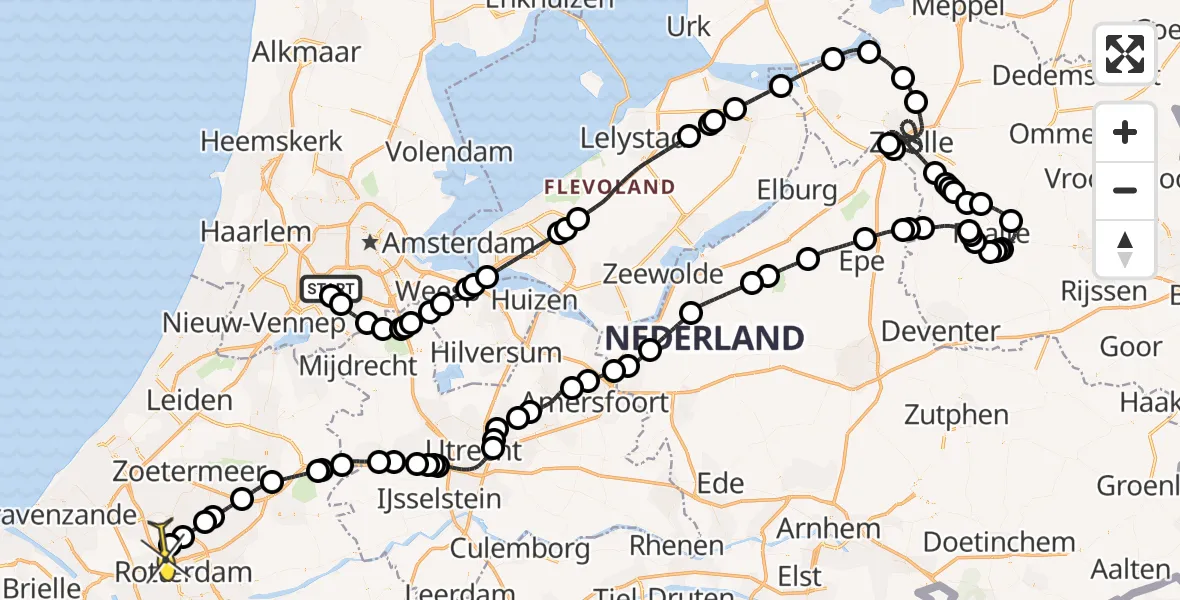 Routekaart van de vlucht: Politiehelikopter naar Rotterdam The Hague Airport, Van Weerden-Poelmanweg