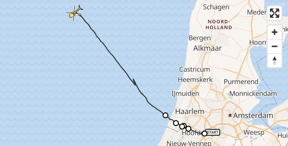 Routekaart van de vlucht: Politiehelikopter naar Transportstraat