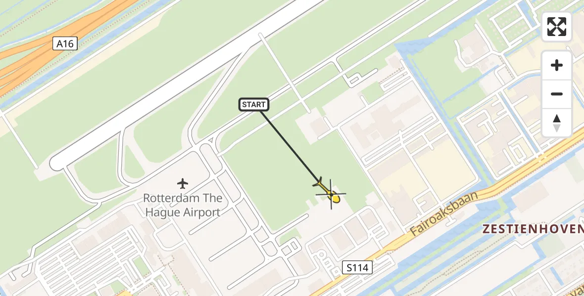 Routekaart van de vlucht: Politieheli naar Rotterdam The Hague Airport, Fairoaksbaan