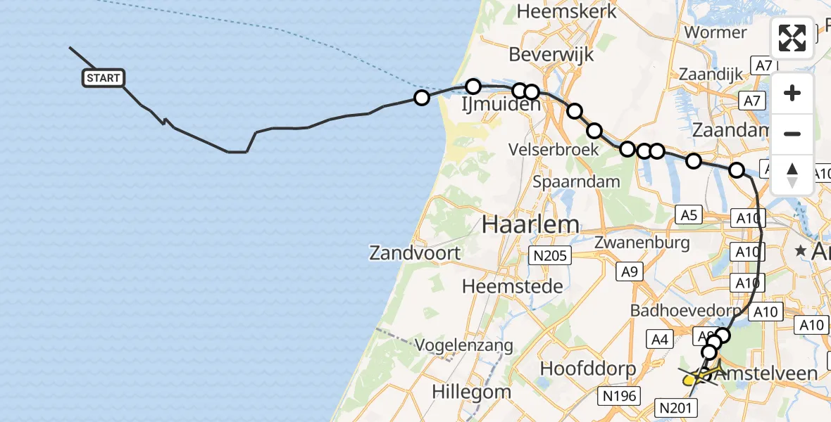 Routekaart van de vlucht: Politiehelikopter naar Aalsmeer, Mr. Jac. Takkade