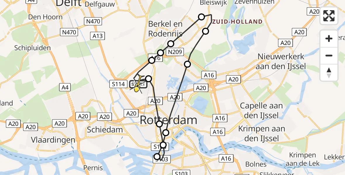 Routekaart van de vlucht: Lifeliner 2 naar Rotterdam The Hague Airport, Brandenburgbaan