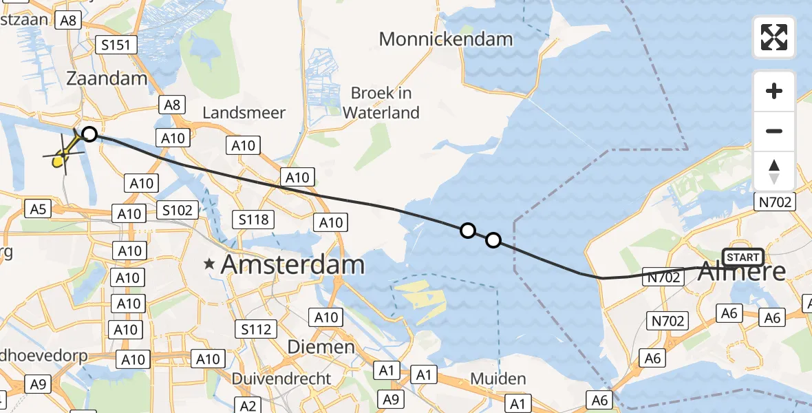 Routekaart van de vlucht: Lifeliner 1 naar Amsterdam Heliport, Stedendreef