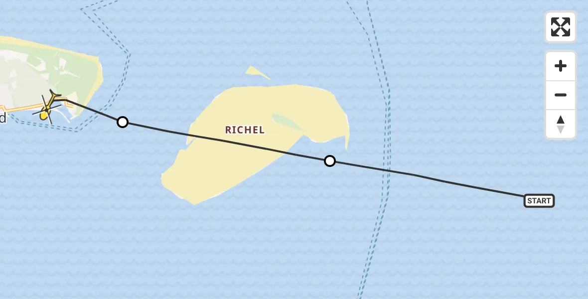 Routekaart van de vlucht: Ambulanceheli naar Vlieland Heliport, Havenweg