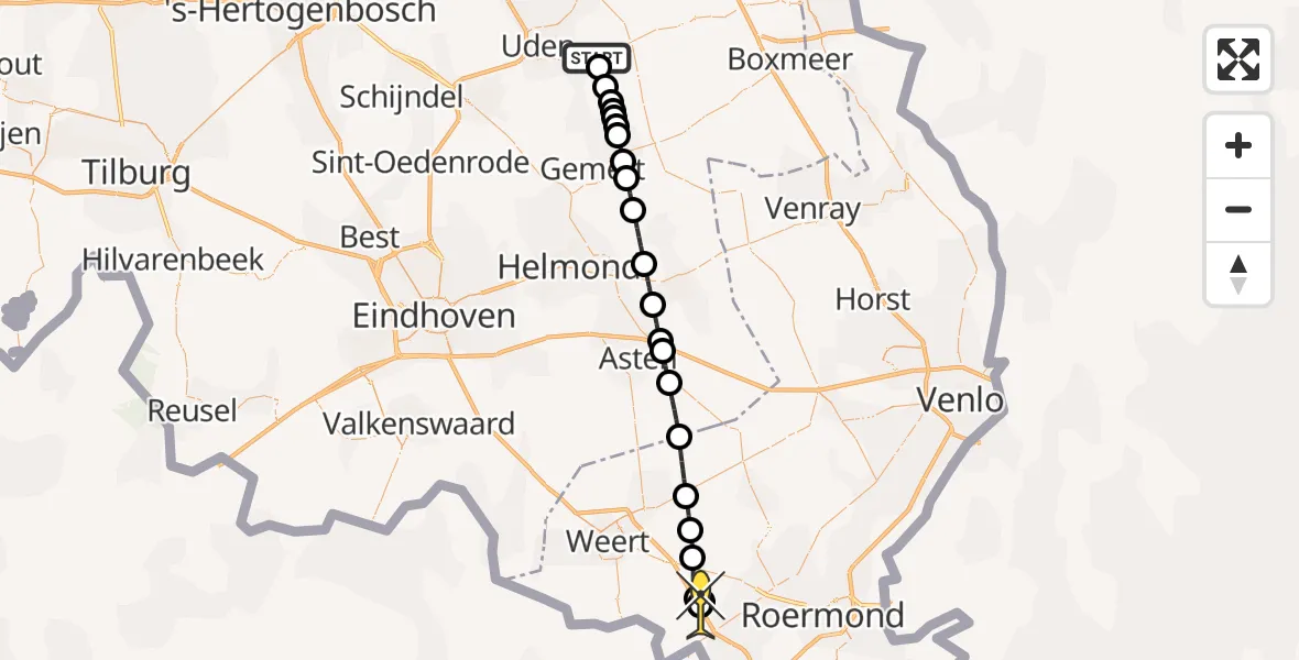 Routekaart van de vlucht: Lifeliner 3 naar Hunsel, Vogelstraat