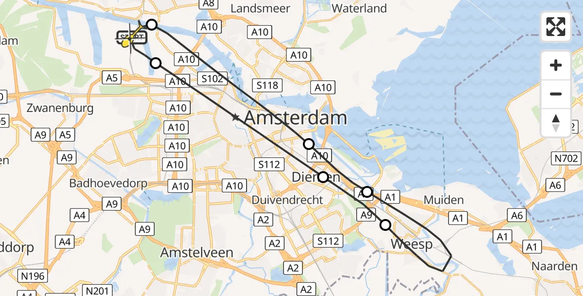 Routekaart van de vlucht: Lifeliner 1 naar Amsterdam Heliport, Hornweg