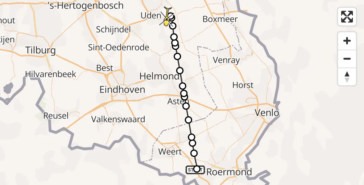 Routekaart van de vlucht: Lifeliner 3 naar Vliegbasis Volkel, Velterweg