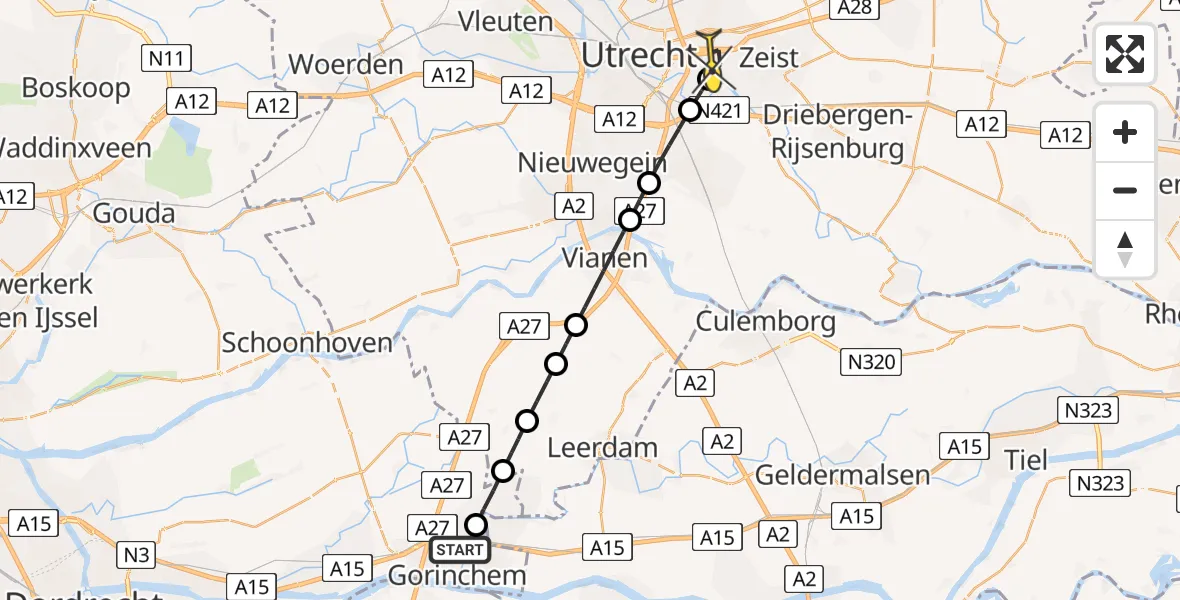 Routekaart van de vlucht: Lifeliner 2 naar Universitair Medisch Centrum Utrecht, Onderweg