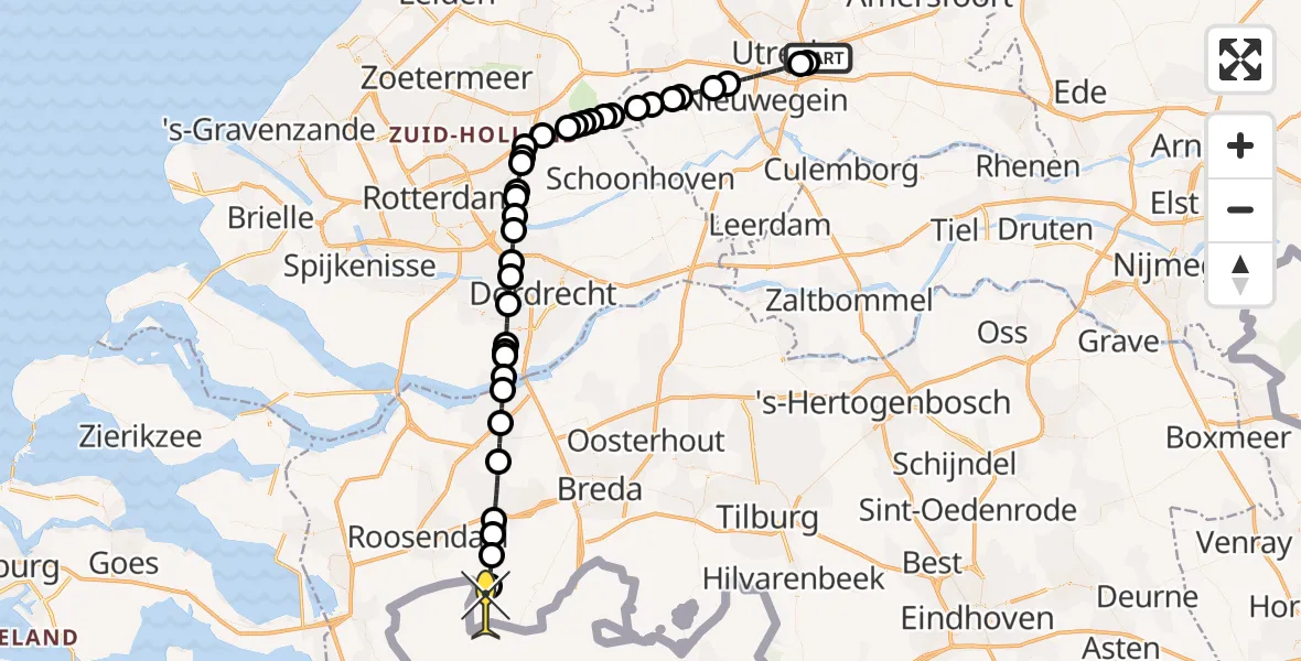 Routekaart van de vlucht: Lifeliner 2 naar Achtmaal, Hoge Bospad